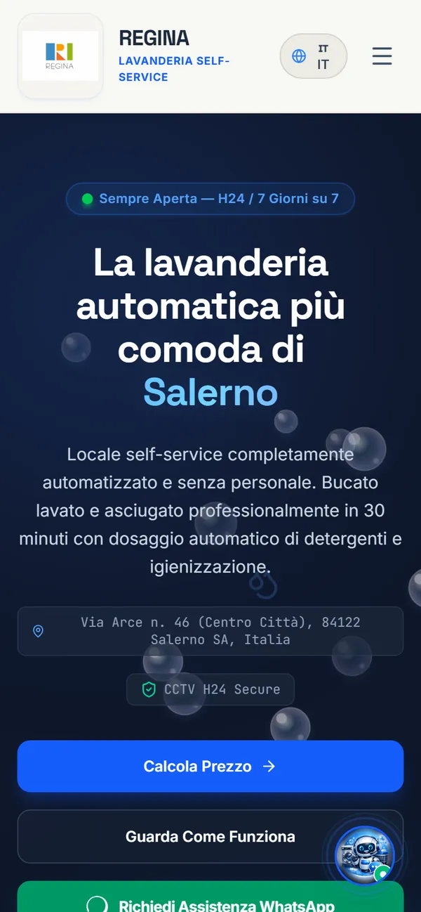 Anteprima su smartphone del sito Lavanderia Regina, realizzato da TecnoWeb Salerno